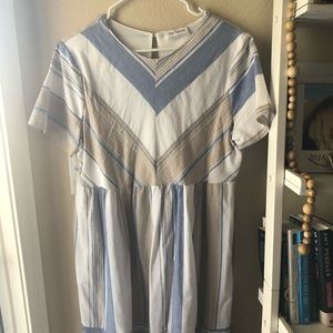 Ces Femme blue & tan striped dress, never worn.